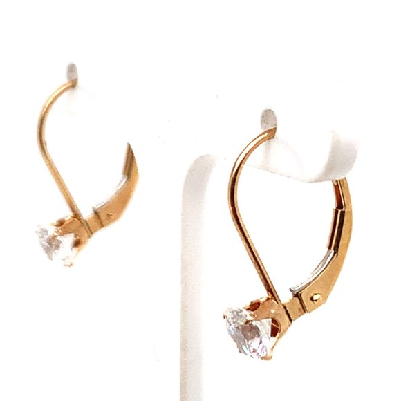 14KT Yellow Gold Round CZ Dangle Earrings - Picture 2 of 3